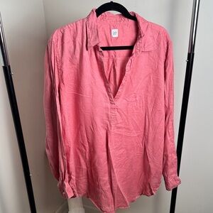 Women's Gap Washed Red V Neck 100% Linen Tunic Top Size XXL